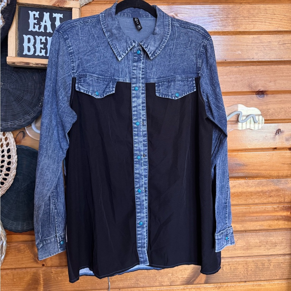 Denim and Black Button-Up Shirt